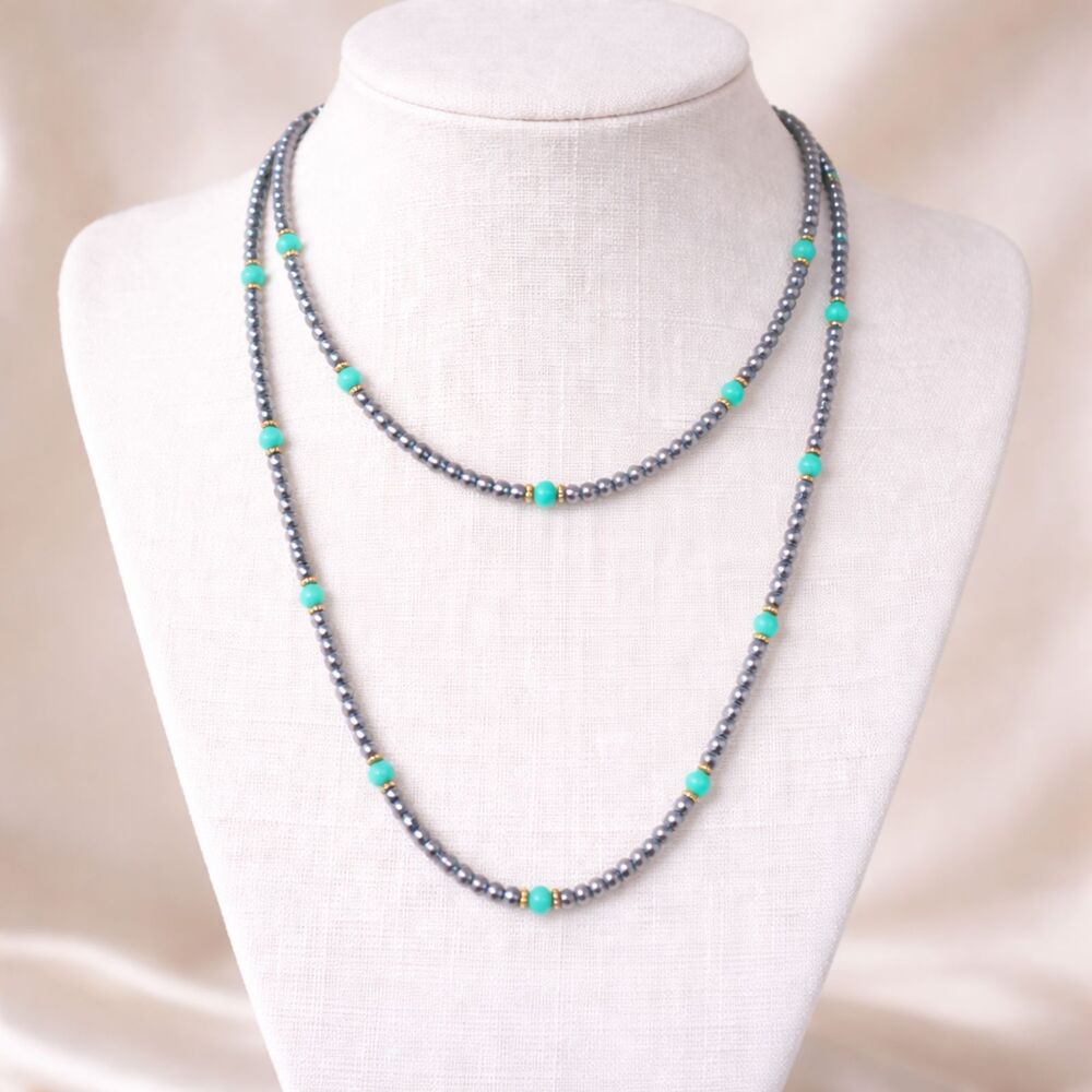Faceted Faux Marcasite and Turquoise Bead Necklace
